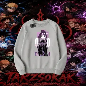 Obito uchiha Naruto Anime Karakteri Oversize Unisex Bisiklet Yaka Sweatshirt Beyaz