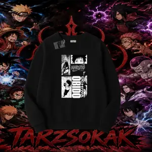 Obito uchiha Naruto Anime Karakteri Oversize Unisex Bisiklet Yaka Sweatshirt Beyaz