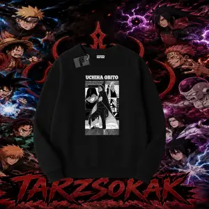 Obito uchiha Naruto Anime Karakteri Oversize Unisex Bisiklet Yaka Sweatshirt Beyaz