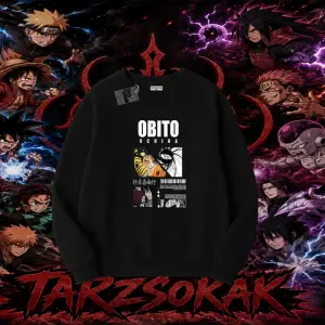 Obito uchiha Naruto Anime Karakteri Oversize Unisex Bisiklet Yaka Sweatshirt Beyaz