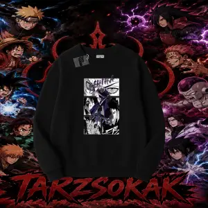 Obito uchiha Naruto Anime Karakteri Oversize Unisex Bisiklet Yaka Sweatshirt Beyaz