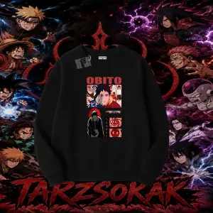 Obito uchiha Naruto Anime Karakteri Oversize Unisex Bisiklet Yaka Sweatshirt Beyaz