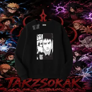 Obito uchiha Naruto Anime Karakteri Oversize Unisex Bisiklet Yaka Sweatshirt Beyaz