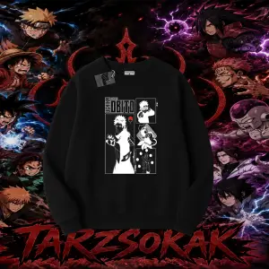 Obito uchiha Naruto Anime Karakteri Oversize Unisex Bisiklet Yaka Sweatshirt Beyaz