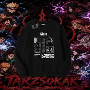 Obito uchiha Naruto Anime Karakteri Oversize Unisex Bisiklet Yaka Sweatshirt Beyaz