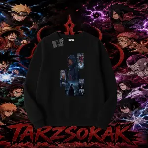 Obito uchiha Naruto Anime Karakteri Oversize Unisex Bisiklet Yaka Sweatshirt Beyaz