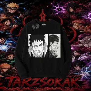 Obito uchiha Naruto Anime Karakteri Oversize Unisex Bisiklet Yaka Sweatshirt Beyaz