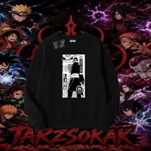 Obito uchiha Naruto Anime Karakteri Oversize Unisex Bisiklet Yaka Sweatshirt Beyaz