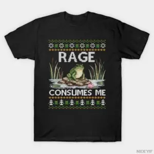 Öfke Beni Yutuyor Çirkin Noel Kazakları Komik Kurbağa Meme Tişörtü Erkekler Kadınlar İçin %10