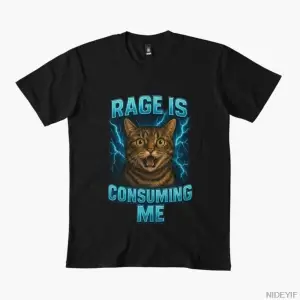 Öfke Beni Yutuyor Komik kedi tişörtü Erkekler Kadınlar için % 100% Pamuklu Tişörtler Kısa Kol