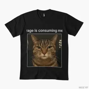 Öfke Beni Yutuyor Komik kedi tişörtü Erkekler Kadınlar için % 100% Pamuklu Tişörtler Kısa Kol