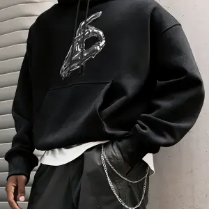 Ok Jest Yaratıcı Baskılar Erkek Temel Kapüşonlular Moda Günlük Uzun Kollu Bol Retro Kazaklar