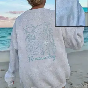 Okyanus Çağırıyor Baskılı Sweatshirt Kadınlar İçin Bisiklet Yaka Basic Kapüşonlu Bol Polar Sı