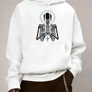 Ölüm İçin Dua Edin İskelet Baskılı Erkek Temel Kapüşonlu Ceket Cepli Moda Sweatshirt Günlük B