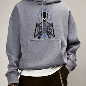 Ölüm İçin Dua Edin İskelet Baskılı Erkek Temel Kapüşonlu Ceket Cepli Moda Sweatshirt Günlük B