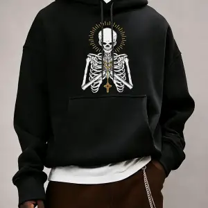 Ölüm İçin Dua Edin İskelet Baskılı Erkek Temel Kapüşonlu Ceket Cepli Moda Sweatshirt Günlük B
