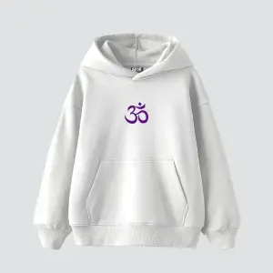 Om Baskılı Unisex Oversize Beyaz