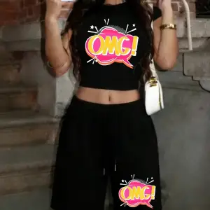 Omg Harfli Baskılı Babby TeeT-Shirt Pantolon Yazlık İki Parçalı Set Üstler Şortlar Seksi Tatlı İp