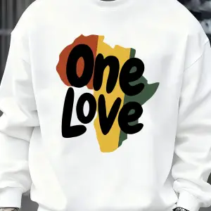 One Love Afrika Kıtası Baskılı Sweatshirt Erkekler Bisiklet Yaka Kıyafetler Sonbahar Polar Ka