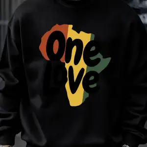 One Love Afrika Kıtası Baskılı Sweatshirt Erkekler Bisiklet Yaka Kıyafetler Sonbahar Polar Ka