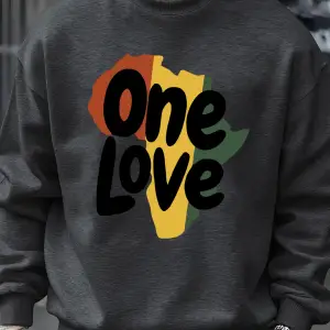 One Love Afrika Kıtası Baskılı Sweatshirt Erkekler Bisiklet Yaka Kıyafetler Sonbahar Polar Ka