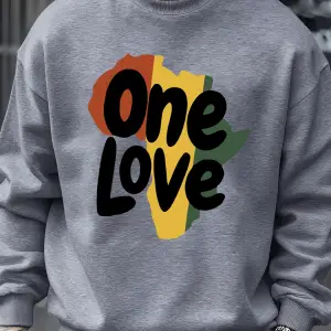 One Love Afrika Kıtası Baskılı Sweatshirt Erkekler Bisiklet Yaka Kıyafetler Sonbahar Polar Ka