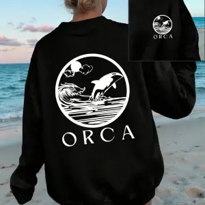 Orca Karikatür Baskı Kazak Kadın Sonbahar Kış Polar Sıcak Hoodie Rahat Temelleri Kazak Gevşek