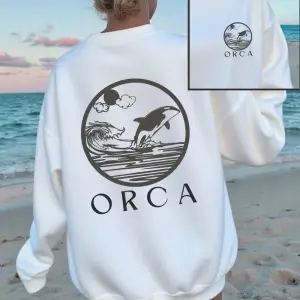 Orca Karikatür Baskı Kazak Kadın Sonbahar Kış Polar Sıcak Hoodie Rahat Temelleri Kazak Gevşek