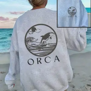 Orca Karikatür Baskı Kazak Kadın Sonbahar Kış Polar Sıcak Hoodie Rahat Temelleri Kazak Gevşek