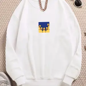 Ördek Renkli Oversize Bisiklet Yaka Pamuklu Sweatshirt Beyaz