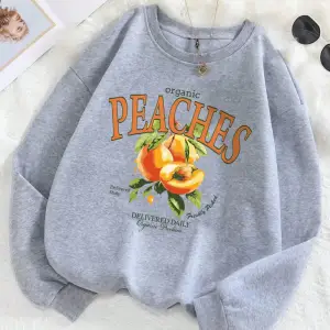 Organik Şeftali Teslim Edilen Günlük Kazak Bayan Meyve Baskı Kapüşonlular Crewneck Gevşek Pol