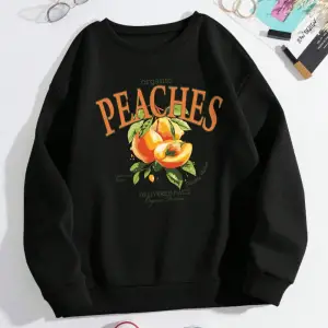 Organik Şeftali Teslim Edilen Günlük Kazak Bayan Meyve Baskı Kapüşonlular Crewneck Gevşek Pol
