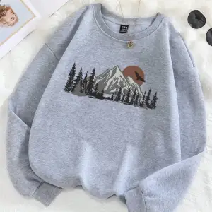 Ormanlar ve dağlar Baskı Tişörtü Kadın Harajuku Yumuşak Kazak Moda Sıcak Giyim Gevşek Crewnec