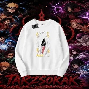 Orochimaru Naruto Anime Karakter Oversize Unisex Bisiklet Yaka Sweatshirt Beyaz