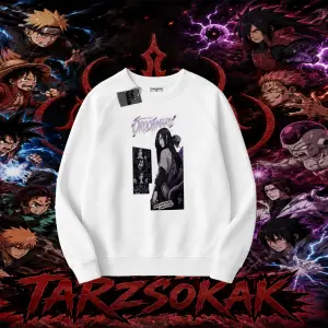 Orochimaru Naruto Anime Karakter Oversize Unisex Bisiklet Yaka Sweatshirt Beyaz
