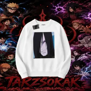 Orochimaru Naruto Anime Karakter Oversize Unisex Bisiklet Yaka Sweatshirt Beyaz