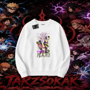 Orochimaru Naruto Anime Karakter Oversize Unisex Bisiklet Yaka Sweatshirt Beyaz