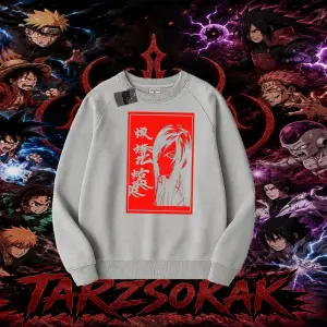 Orochimaru Naruto Anime Karakter Oversize Unisex Bisiklet Yaka Sweatshirt Beyaz