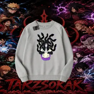 Orochimaru Naruto Anime Karakter Oversize Unisex Bisiklet Yaka Sweatshirt Beyaz