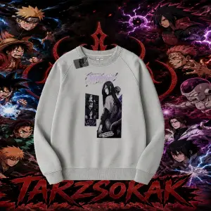 Orochimaru Naruto Anime Karakter Oversize Unisex Bisiklet Yaka Sweatshirt Beyaz