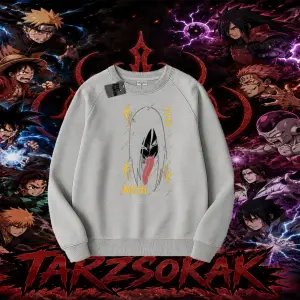 Orochimaru Naruto Anime Karakter Oversize Unisex Bisiklet Yaka Sweatshirt Beyaz