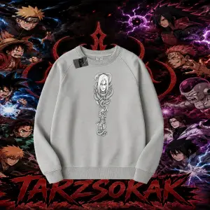 Orochimaru Naruto Anime Karakter Oversize Unisex Bisiklet Yaka Sweatshirt Beyaz