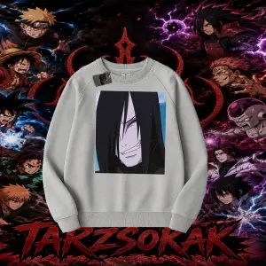 Orochimaru Naruto Anime Karakter Oversize Unisex Bisiklet Yaka Sweatshirt Beyaz