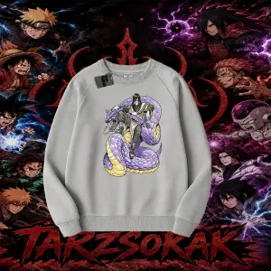 Orochimaru Naruto Anime Karakter Oversize Unisex Bisiklet Yaka Sweatshirt Beyaz