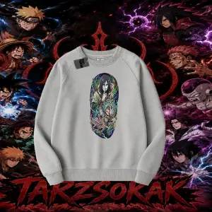 Orochimaru Naruto Anime Karakter Oversize Unisex Bisiklet Yaka Sweatshirt Beyaz