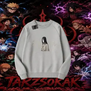 Orochimaru Naruto Anime Karakter Oversize Unisex Bisiklet Yaka Sweatshirt Beyaz
