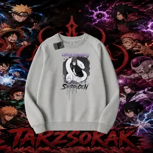 Orochimaru Naruto Anime Karakter Oversize Unisex Bisiklet Yaka Sweatshirt Beyaz