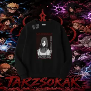 Orochimaru Naruto Anime Karakter Oversize Unisex Bisiklet Yaka Sweatshirt Beyaz