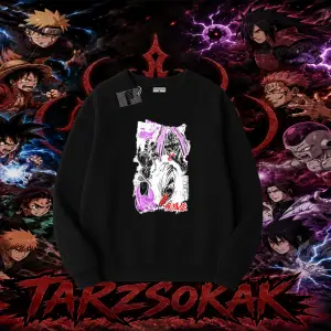 Orochimaru Naruto Anime Karakter Oversize Unisex Bisiklet Yaka Sweatshirt Beyaz