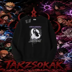 Orochimaru Naruto Anime Karakter Oversize Unisex Bisiklet Yaka Sweatshirt Beyaz